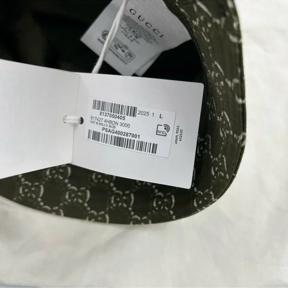 Men’s Gucci, GG shadow JACQUARD bucket, hat and olive green cotton size large - Picture 5 of 7